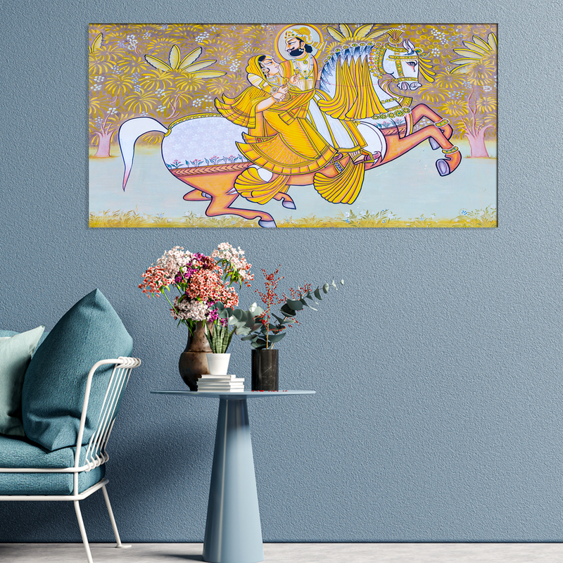 King and Queen Riding Horse Canvas Wall Painting