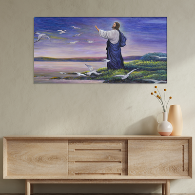Jesus with Birds Canvas Wall Painting