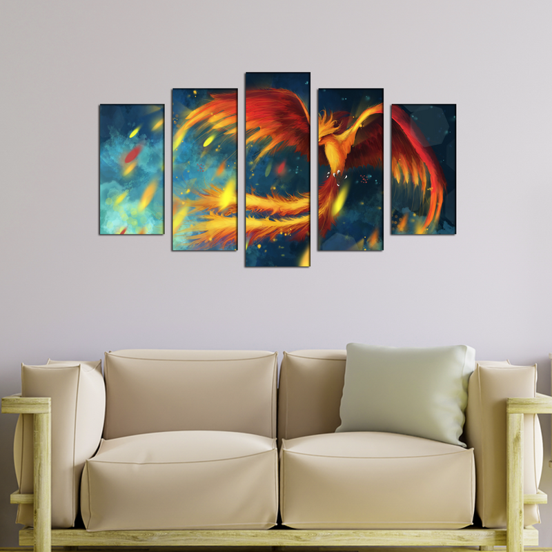 Fire Bird Canvas Wall Painting- With 5 Frames