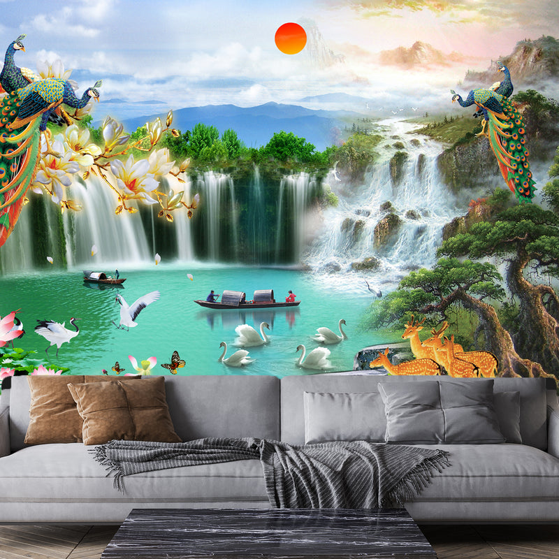 Beautiful Waterfall Scenery Digitally Printed Wallpaper
