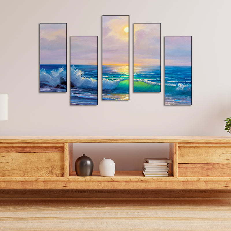 Attractive Sea Canvas Panel Wall Painting - With 5 Frames