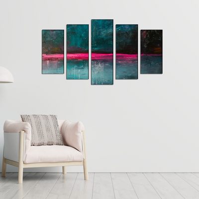Flat Color Abstract Canvas Panel Wall Painting - With 5 Frames