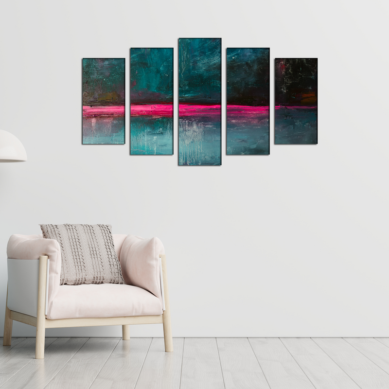 Flat Color Abstract Canvas Panel Wall Painting - With 5 Frames