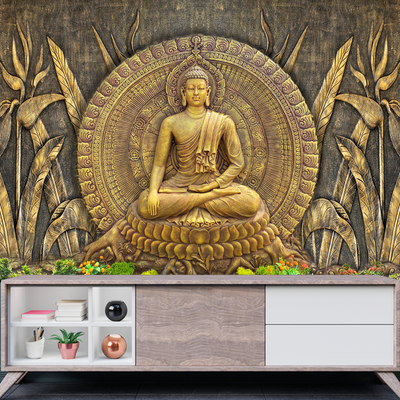Golden Buddha Digitally Printed Wallpaper