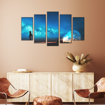 Boy Pulled The Big Bulb Canvas Wall Painting- With 5 Frames