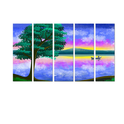 Abstract River Scenery View Canvas Wall Painting - With 5 Panel
