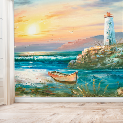 Lighthouse View Digitally Printed Wallpaper