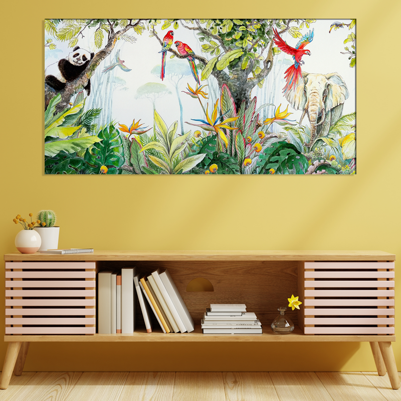 Animals & Bird In Forest Canvas Wall Painting