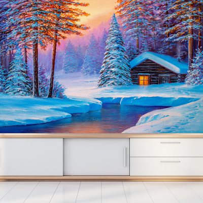 Cold Winter Sunrise Scenery Digitally Printed Wallpaper