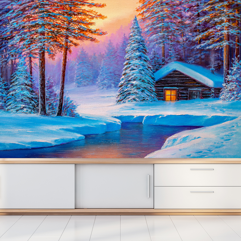 Cold Winter Sunrise Scenery Digitally Printed Wallpaper
