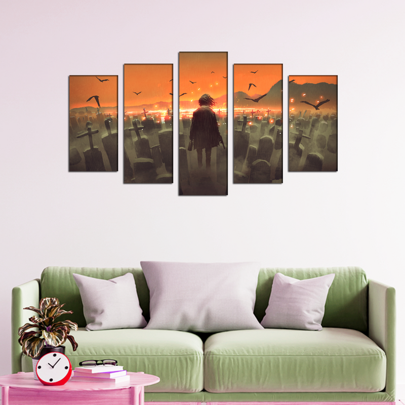 Drunk Man In A Burial Sites Canvas Wall Painting- With 5 Frames