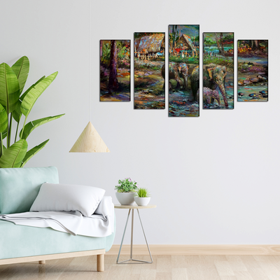 Elephant Painting Canvas Wall Painting- With 5 Frames
