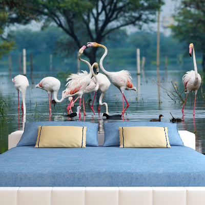Flamingo Birds Digitally Printed Wallpaper