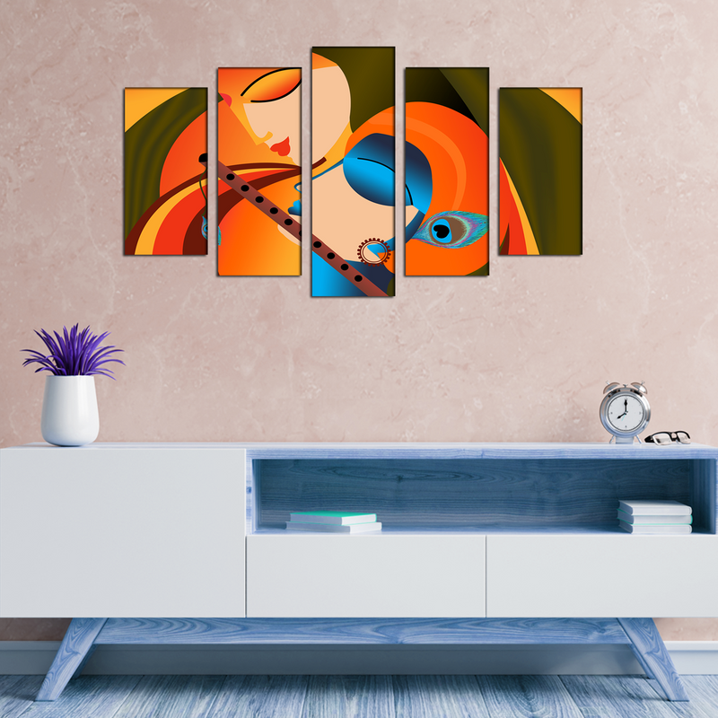 Modern Art Radha Krishna Canvas Wall Painting- With 5 Frames
