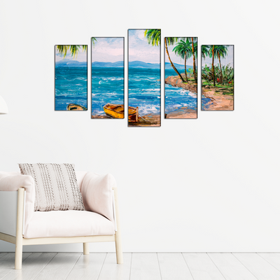 Beach View Canvas Wall Painting- With 5 Frames