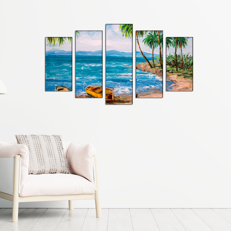 Beach View Canvas Wall Painting- With 5 Frames