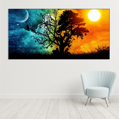 Day & Night Tree Scenery Canvas Wall Painting
