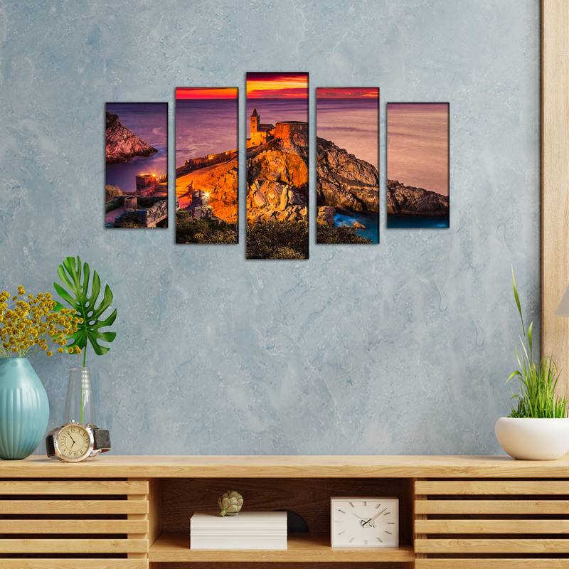 Beautiful Mountain Sunset View Canvas Wall Painting- With 5 Frames