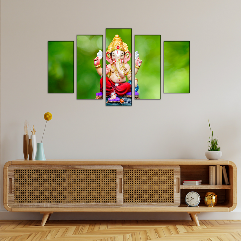 Cute Lord Ganesha Canvas Wall Painting- With 5 Frames