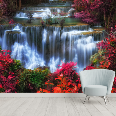 Autumn Waterfall Scenery Digitally Printed Wallpaper