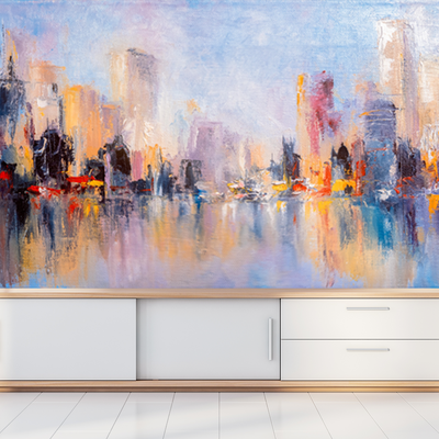 City View Reflections On water Abstract Digitally Printed Wallpaper