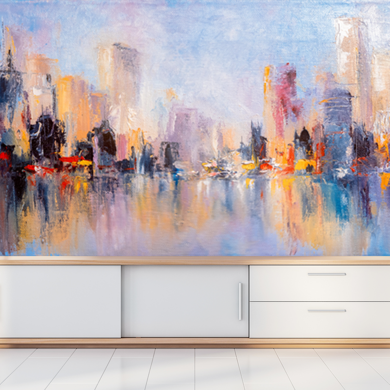 City View Reflections On water Abstract Digitally Printed Wallpaper