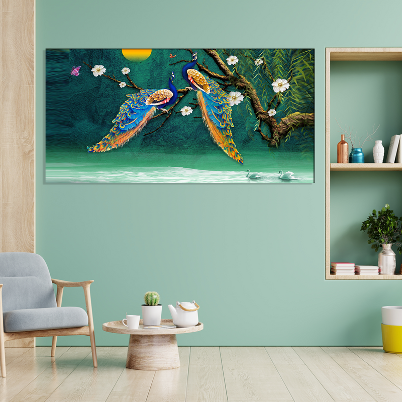 Beautiful Pair of Peacock Canvas Wall Painting