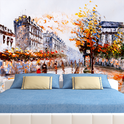 Market With Street Digitally Printed Wallpaper