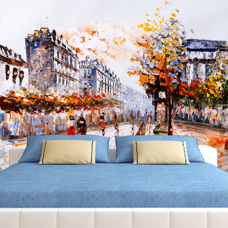 Market With Street Digitally Printed Wallpaper