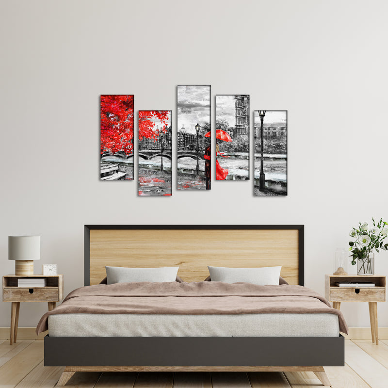 Couple Art Canvas Wall Painting- With 5 Frames