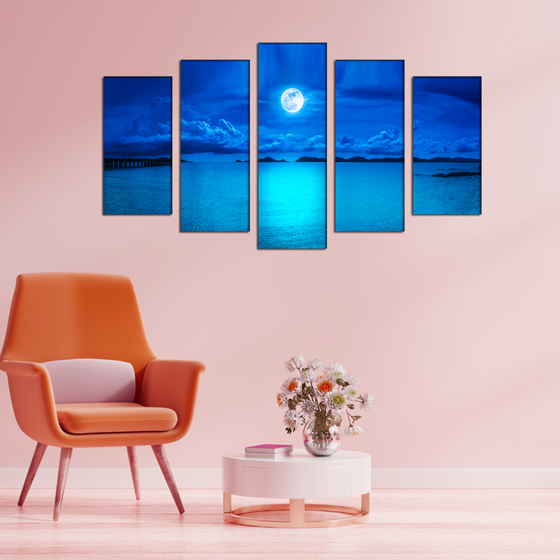 Blue Heaven In Earth Canvas Wall Painting- With 5 Frames