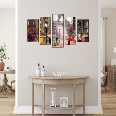 Artistic Color Eiffel Tower Scenery Canvas Panel Wall Painting - With 5 Frames