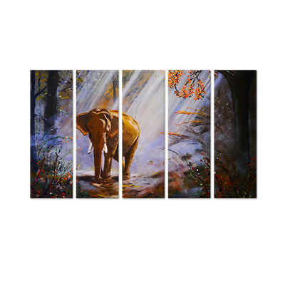 Artistic Elephant Canvas Wall Painting - With 5 Panel