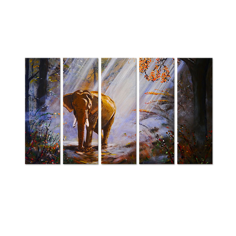 Artistic Elephant Canvas Wall Painting - With 5 Panel