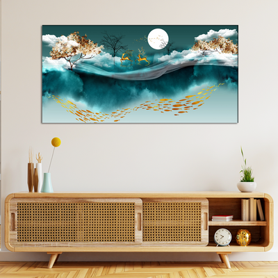 Deer and Moon Canvas Wall Painting