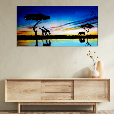 Elephants & Giraffes Oil painting Canvas Wall Painting