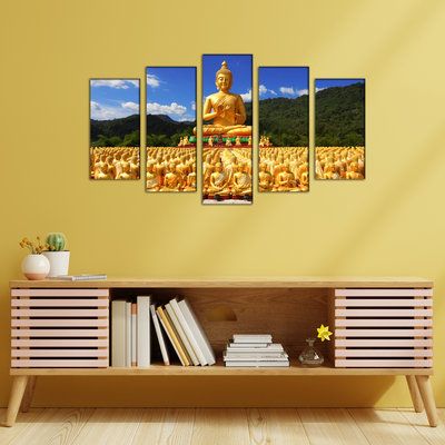 Golden Buddha With Nature Canvas Wall Painting- With 5 Frames
