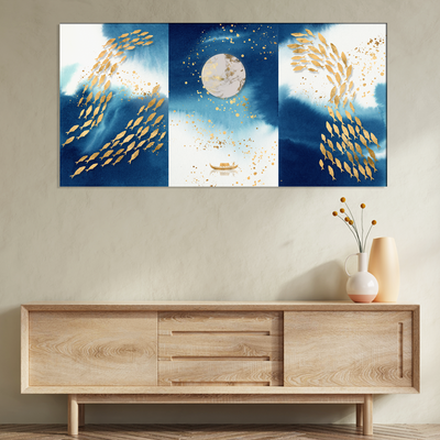 Looife Blue and Gold Fish Canvas Wall Painting