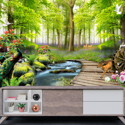 Beautiful Forest Scenery Digitally Printed Wallpaper