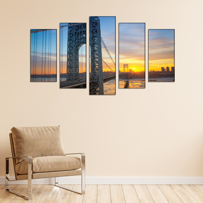 Golden Gate Bridge During Sunset Canvas Wall Painting- With 5 Frames