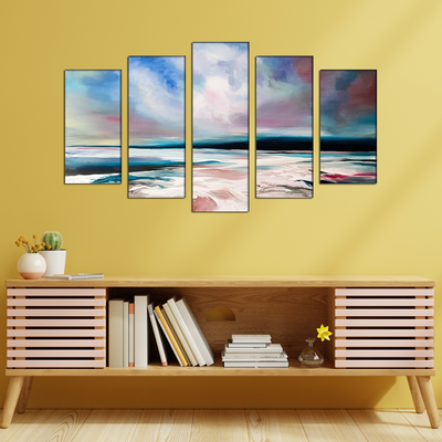 Cloud Abstract Art Canvas Wall Painting- With 5 Frames