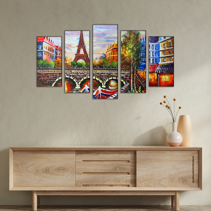 Eiffel Tower Sea View Canvas Wall Painting- With 5 Frames