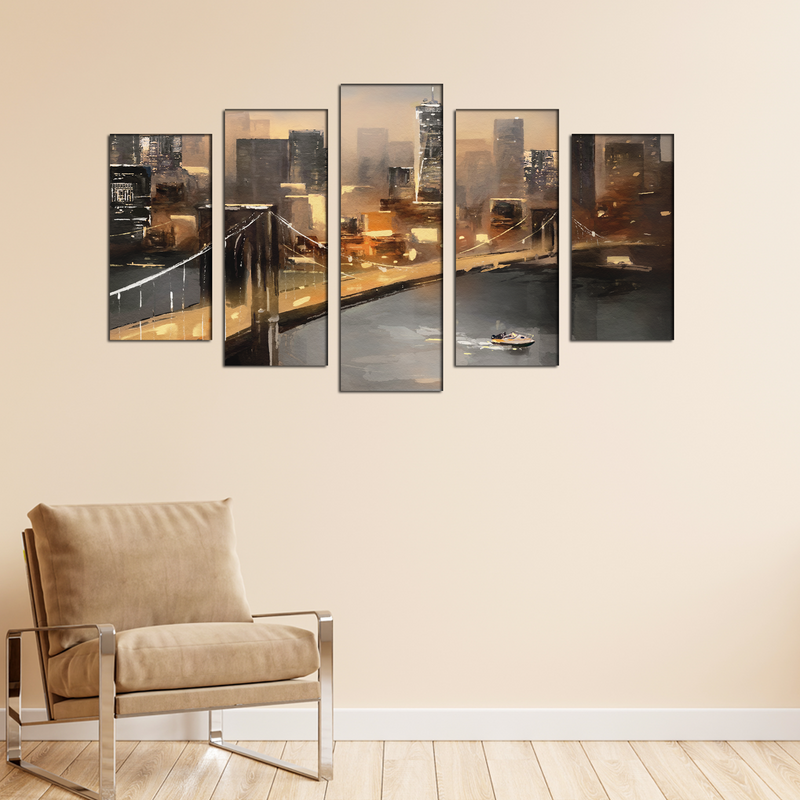 New York City Bridge Canvas  Wall Painting- With 5 Frames