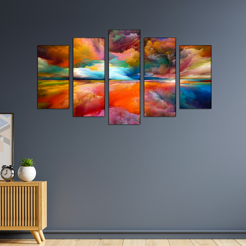 Colourful Sky Abstract Canvas Wall Painting- With 5 Frames