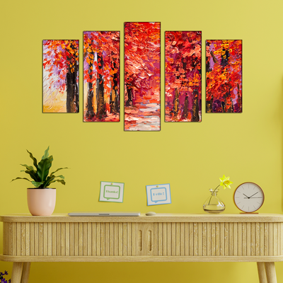 Autumn Forest Canvas Wall Painting- With 5 Frames
