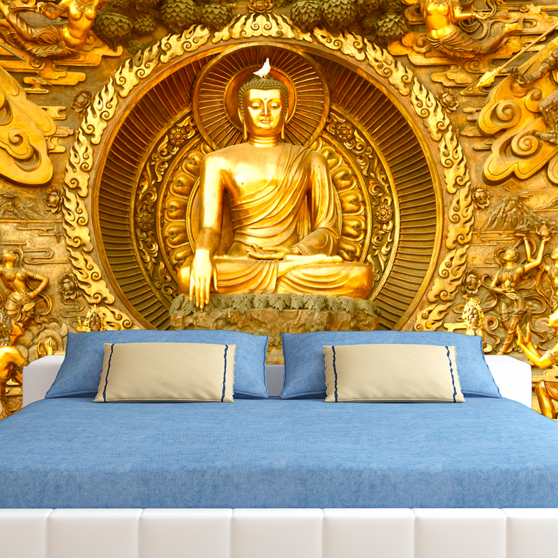 Golden Buddha Digitally Printed Wallpaper