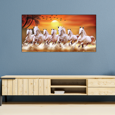 White Horses Running In Time Of Sunset Canvas Wall Painting