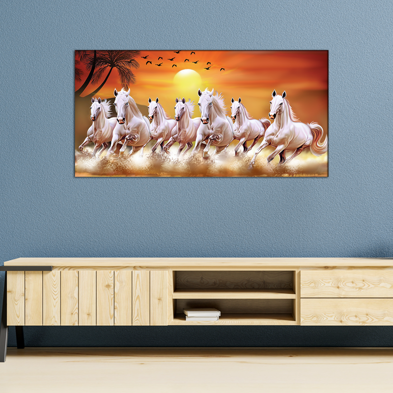 White Horses Running In Time Of Sunset Canvas Wall Painting