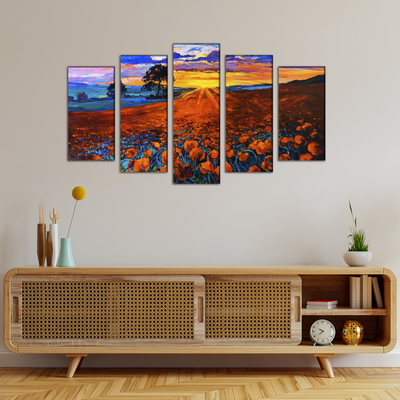 Flower Red Rose Canvas Wall Painting- With 5 Panel