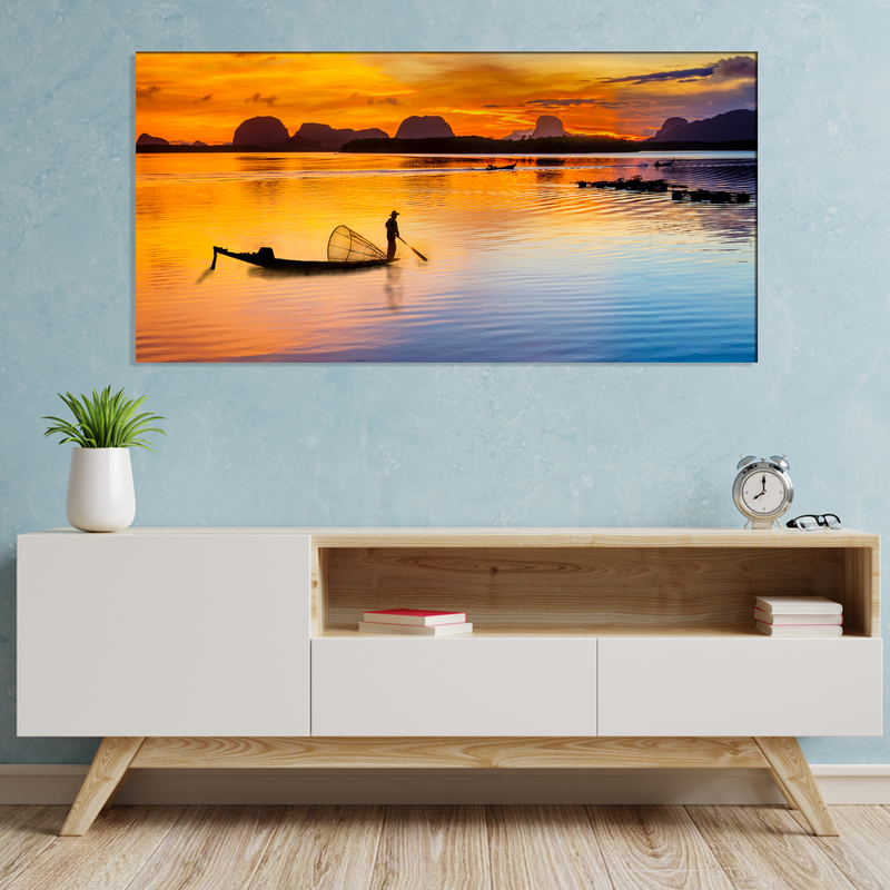 Boat Sunrise Canvas Wall Painting